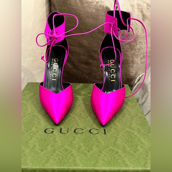 Gucci Satin Ankle-Cuff Heels - Picture 6 of 14